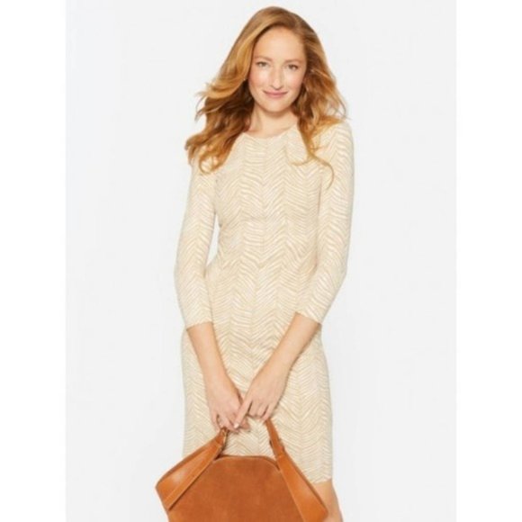 J. McLaughlin Sophia Dress XL Herringbone Pelage Tan Cream Catalina Cloth - Picture 2 of 4